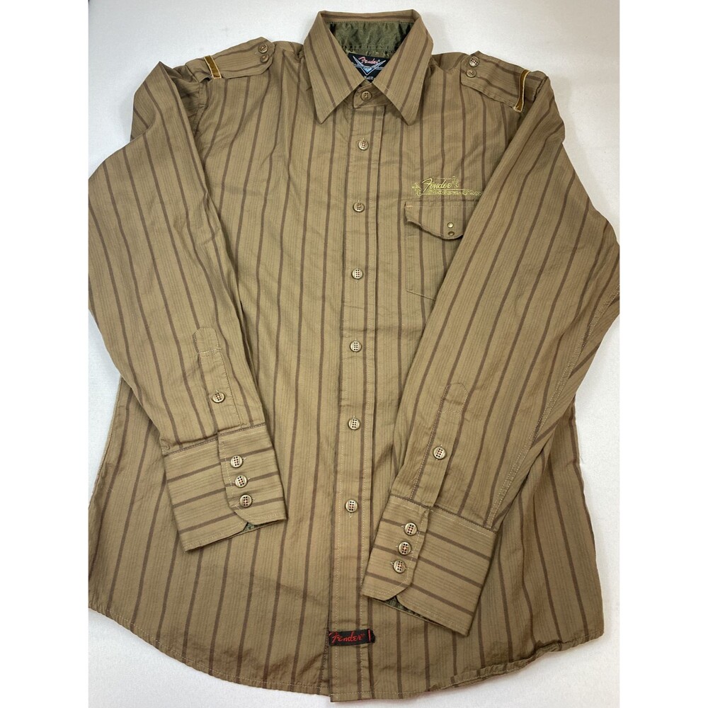 Fender Rock & Roll Religion Mens Brown Stripe Long Sleeve Button Up Shirt Size M